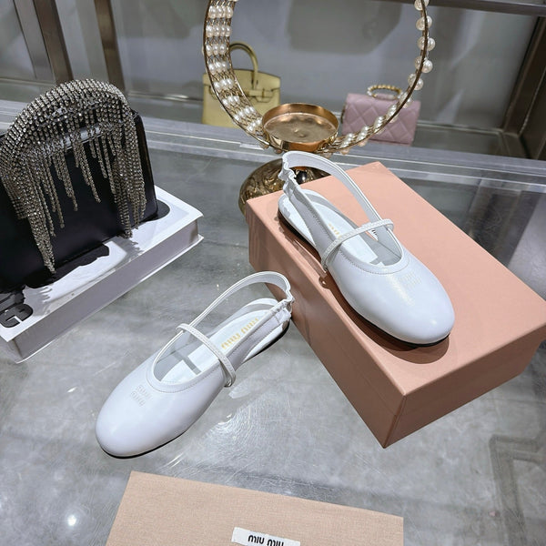 Miu Slingback Flats White Leather 901739