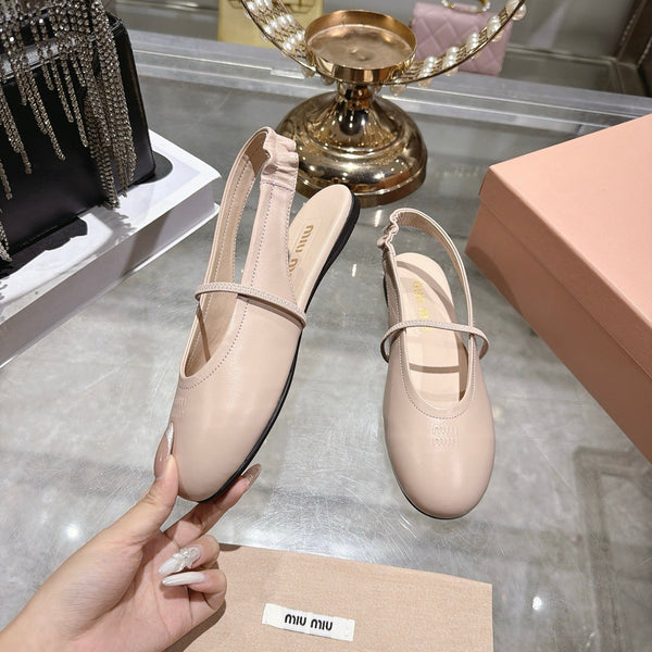 Miu Slingback Flats Light Beige Leather 901740