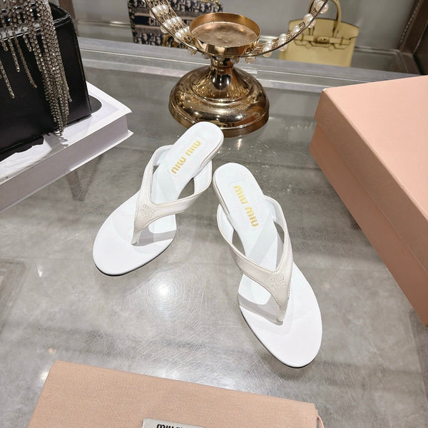 Miu 26s Thong Sandal 6.5cm White Satin Leather 951524
