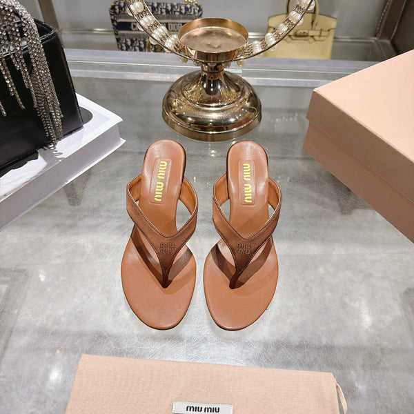 Miu 26s Thong Sandal 6.5cm Brown Satin Leather 951526