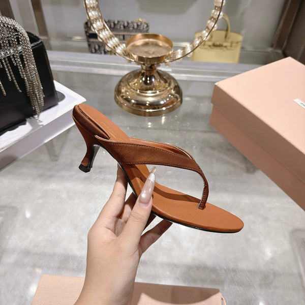 Miu 26s Thong Sandal 6.5cm Brown Satin Leather 951526
