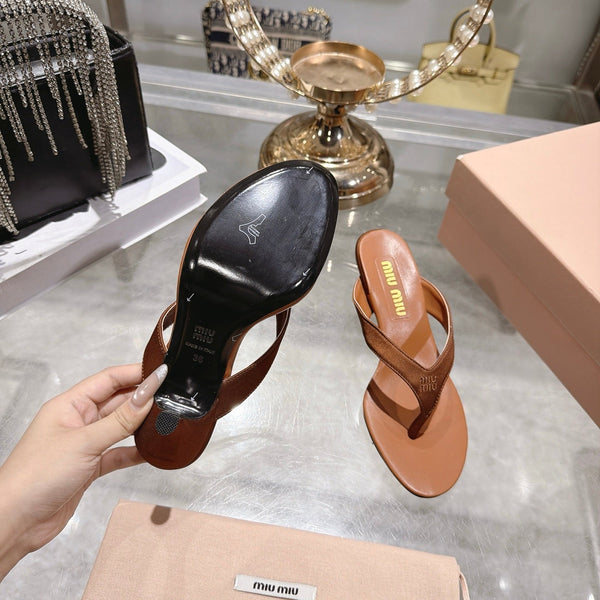 Miu 26s Thong Sandal 6.5cm Brown Satin Leather 951526