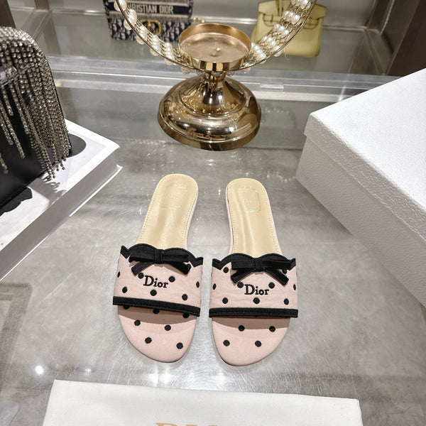 CD Dway Flat Sandal Polka Dior Light Pink Motif Cotton Leather 951361