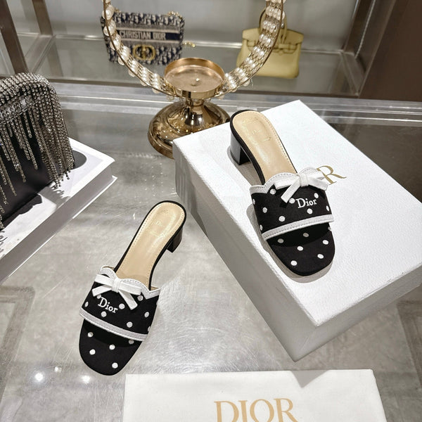 CD Dway Sandal 3.5cm Polka Dior Black Motif Cotton Leather 951356