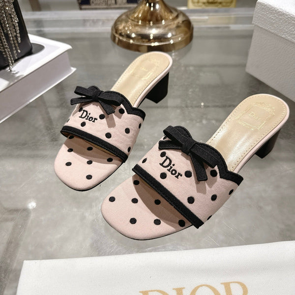 CD Dway Sandal 3.5cm Polka Dior Light Pink Motif Cotton Leather 951357