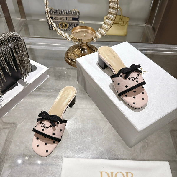 CD Dway Sandal 3.5cm Polka Dior Light Pink Motif Cotton Leather 951357