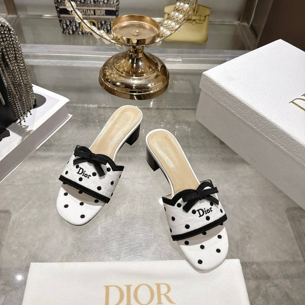 CD Dway Sandal 3.5cm Polka Dior White Motif Cotton Leather 951358
