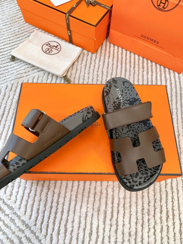 HM Chypre Sandal Earth Brown With Black Gray Pattern Cowhide 963203