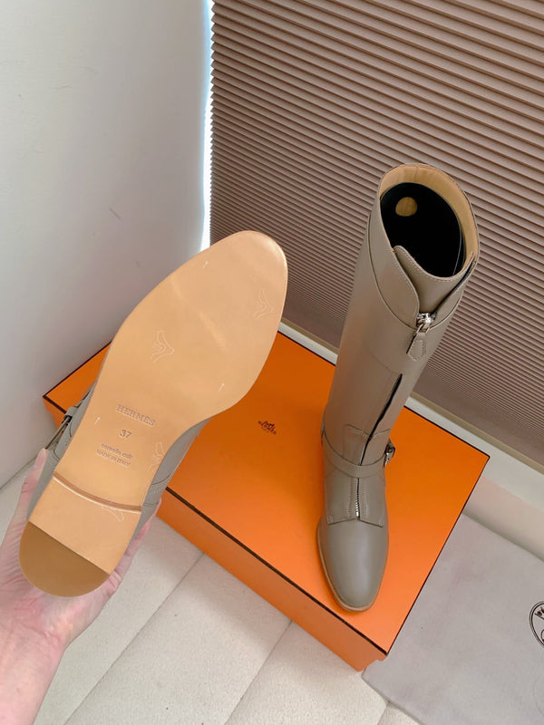 HM Riding Boots Taupe Gray Cowhide 464359