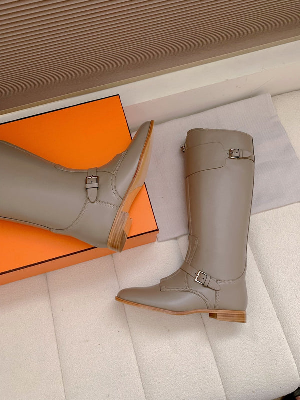 HM Riding Boots Taupe Gray Cowhide 464359