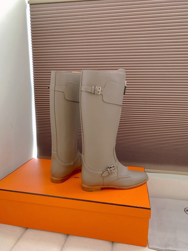 HM Riding Boots Taupe Gray Cowhide 464359