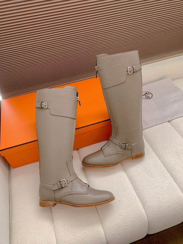 HM Riding Boots Taupe Gray Cowhide 464359