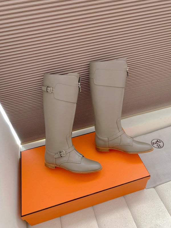 HM Riding Boots Taupe Gray Cowhide 464359