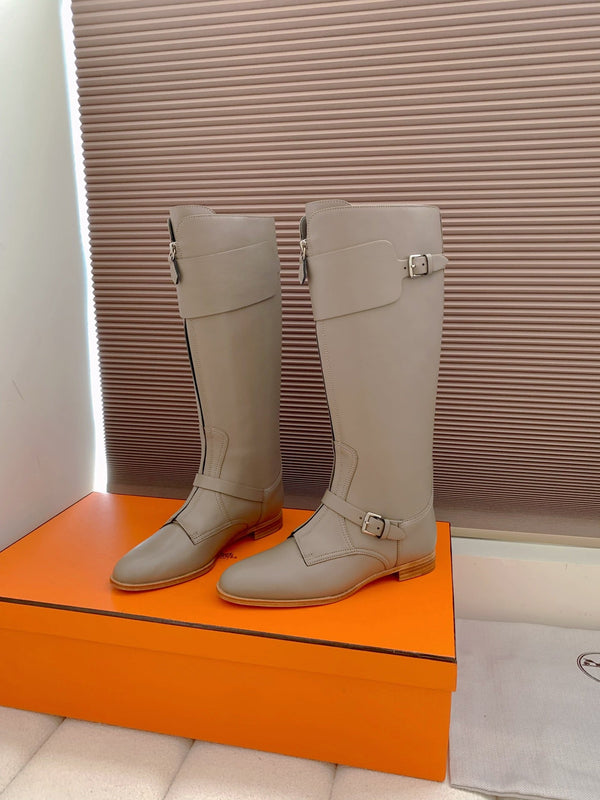 HM Riding Boots Taupe Gray Cowhide 464359