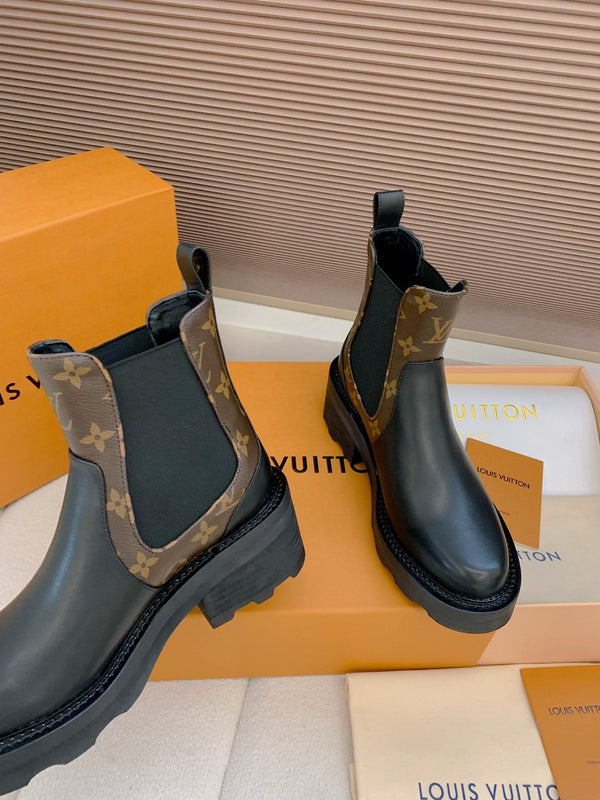 LV 25 Beaubourg Ankle Boots 40mm Black Brown Monogram Canvas & Cowhide 556843