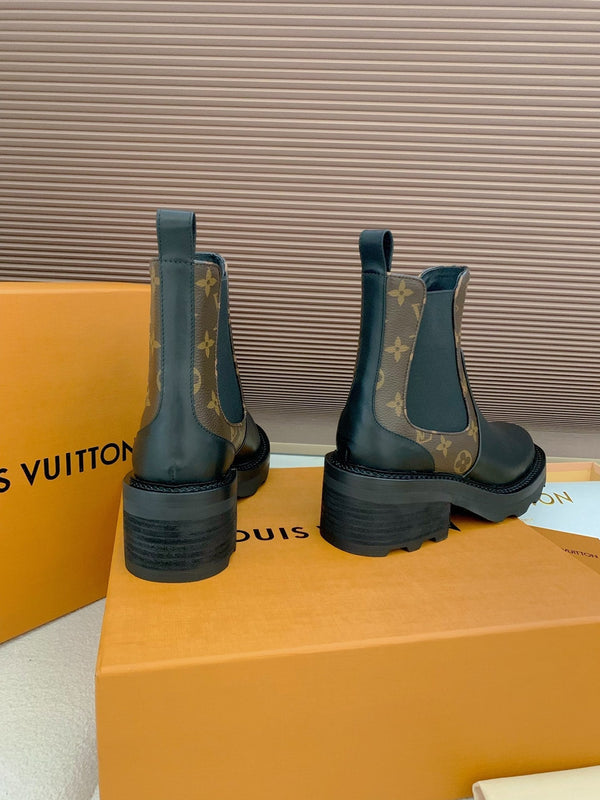 LV 25 Beaubourg Ankle Boots 40mm Black Brown Monogram Canvas & Cowhide 556843