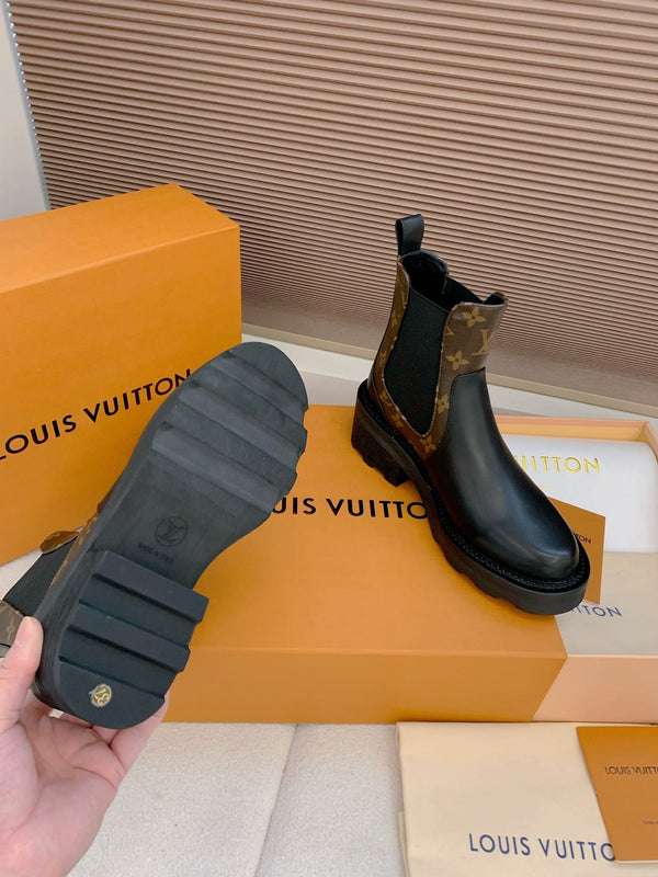 LV 25 Beaubourg Ankle Boots 40mm Black Brown Monogram Canvas & Cowhide 556843