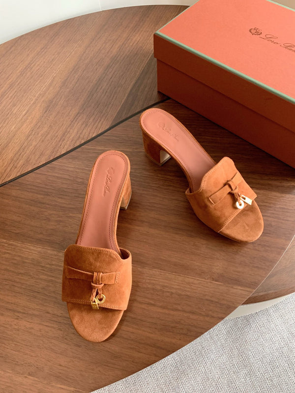 LP 26s Summer Mule Heels 60mm In Caramel Brown Suede