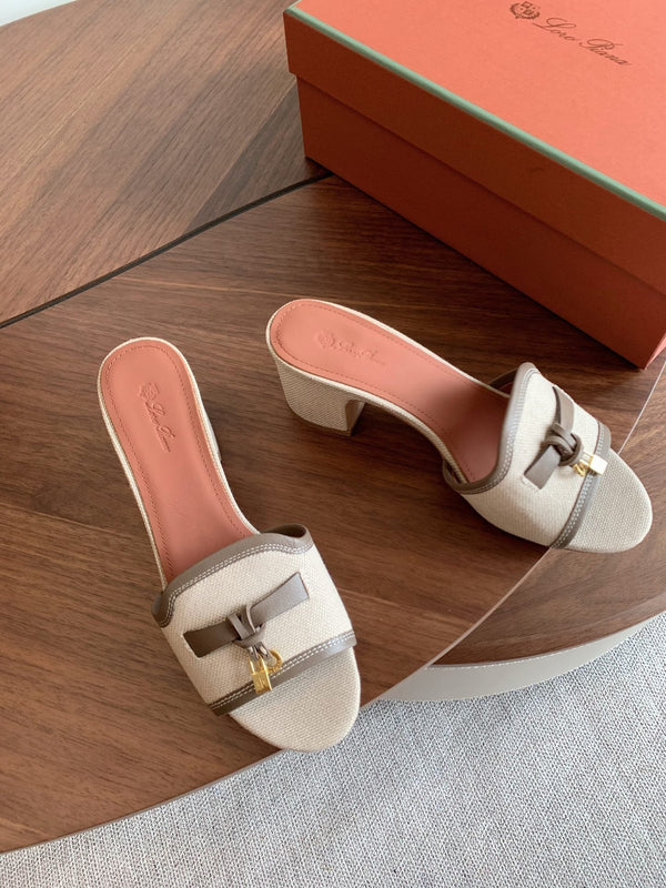 LP 26S Summer Mules 60mm Beige Canvas & Calfskin