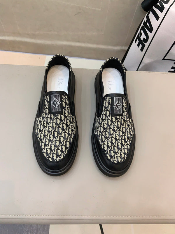 CD B23 SLIP ON BLACK CALFSKIN AND BEIGE FABRIC