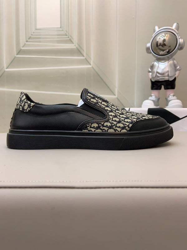 CD B23 SLIP ON BLACK CALFSKIN AND BEIGE FABRIC