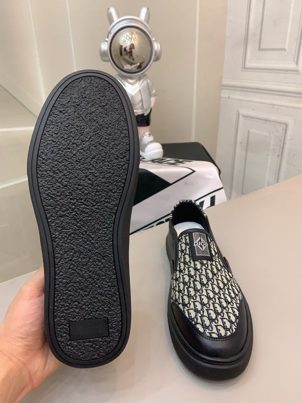 CD B23 SLIP ON BLACK CALFSKIN AND BEIGE FABRIC