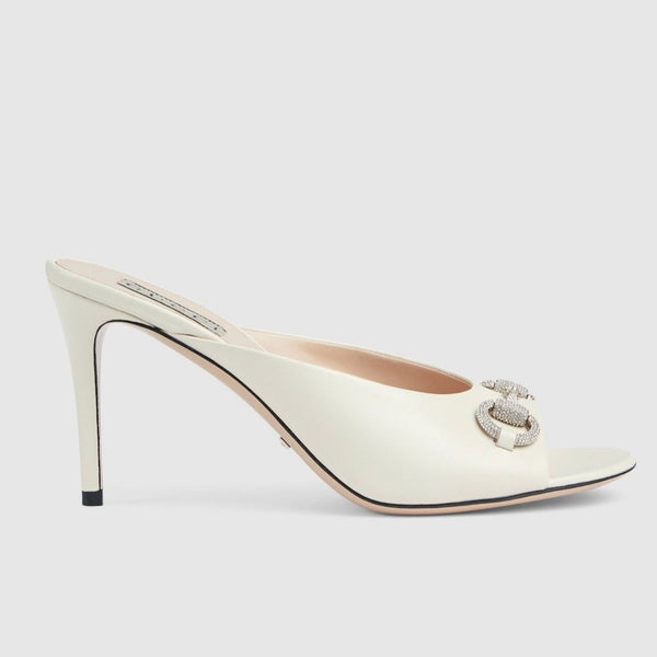 GG Women's Horsebit mid-heel slide sandal in White