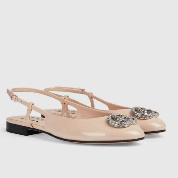 GG Double G patent leather slingback ballet flats Glossy Cream Nude