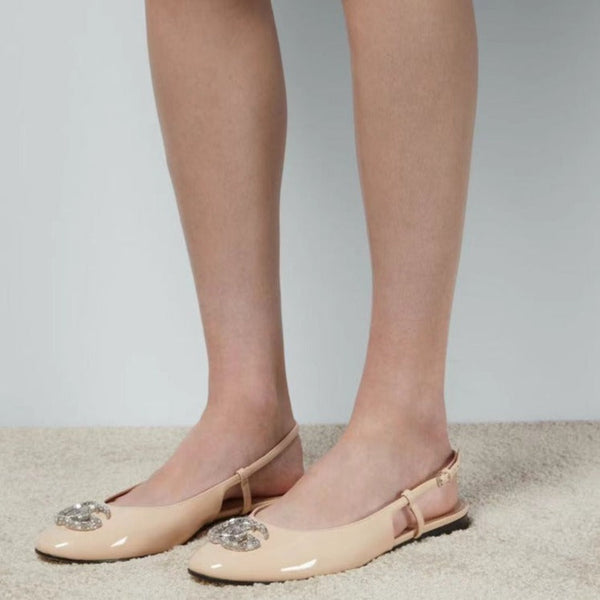 GG Double G patent leather slingback ballet flats Glossy Cream Nude