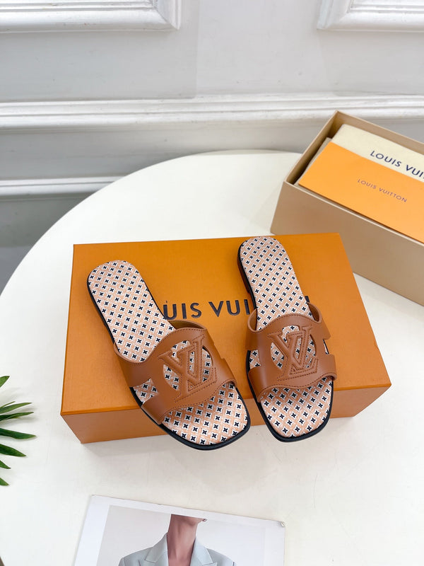 lv sandal isola flat mule brown calfskin star monogram