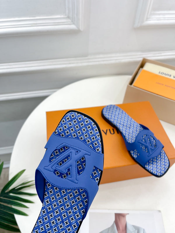 lv sandal isola flat mule blue calfskin star monogram