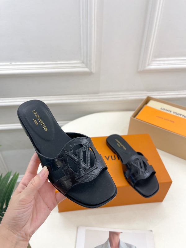 isola flat mule black calfskin