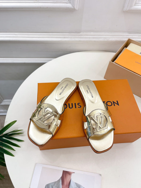 isola flat mule gold metalic calfskin