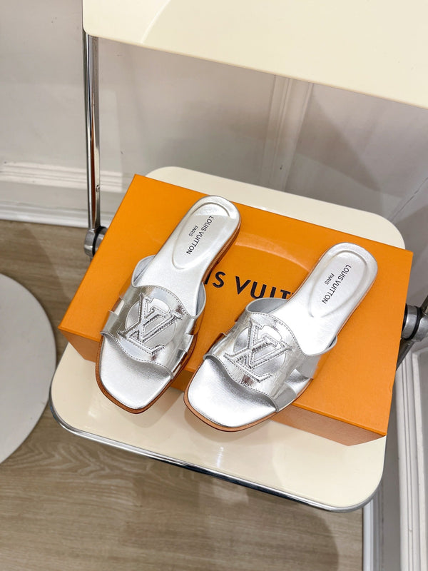 isola flat mule silver metalic calfskin