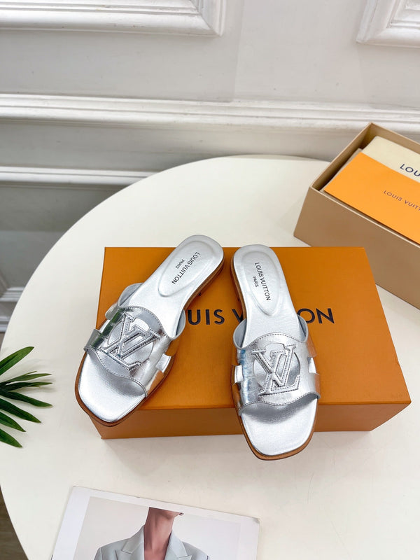 isola flat mule silver metalic calfskin