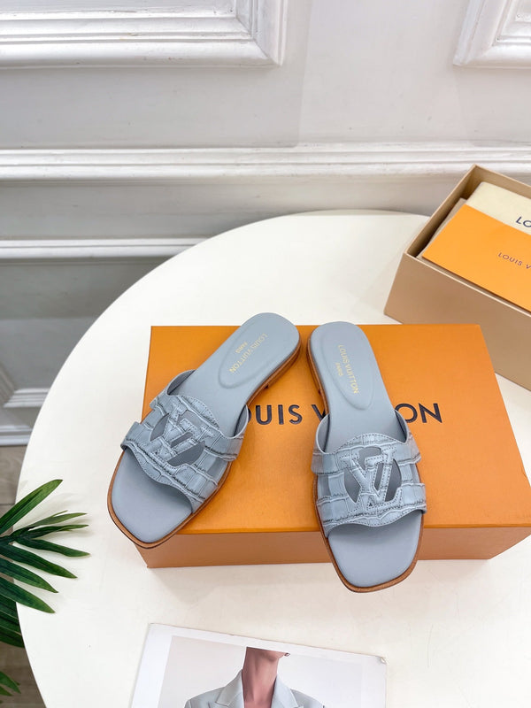 isola flat mule grey calfskin