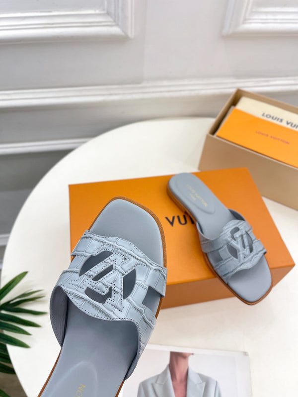 isola flat mule grey calfskin