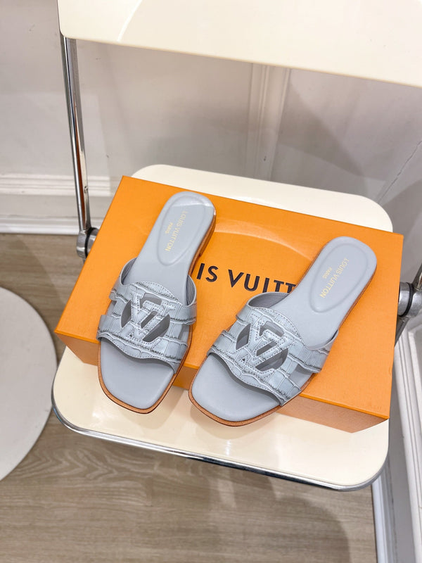 isola flat mule grey calfskin