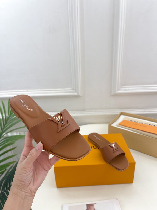 lv capri flat mule dark brown calfskin