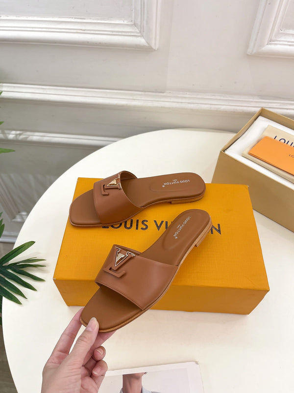 lv capri flat mule dark brown calfskin