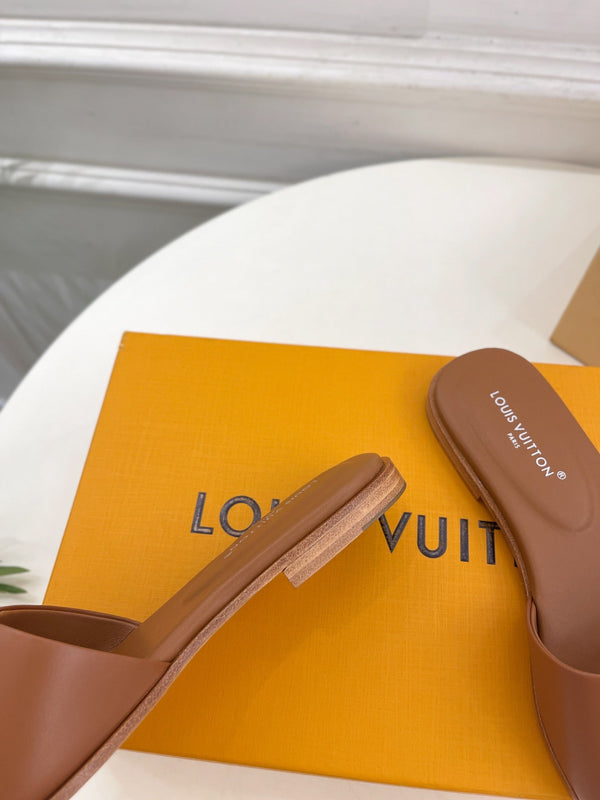 lv capri flat mule dark brown calfskin