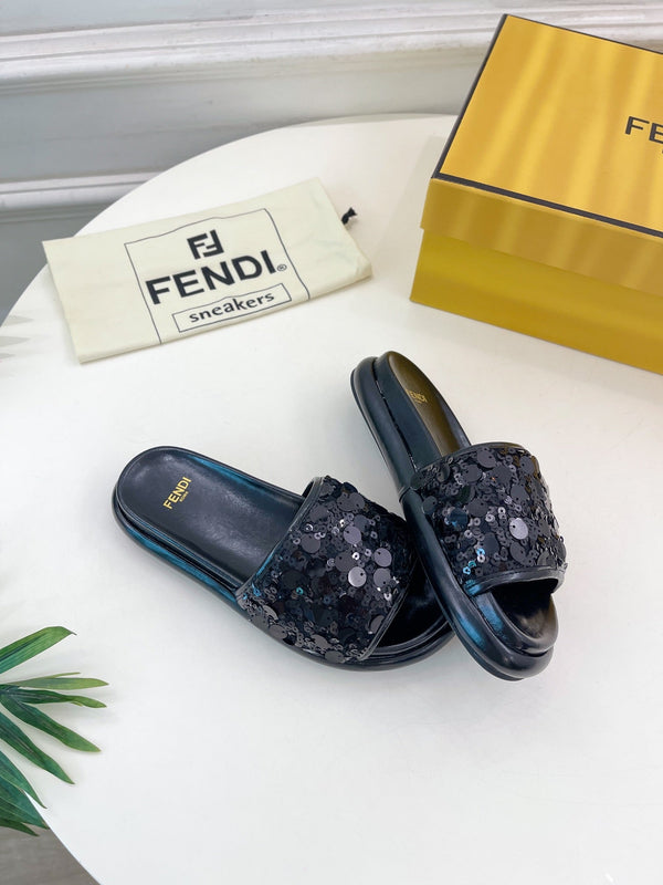 FENDI THICK SOLE 3 CM SEQUIN SLIPPER BLACK