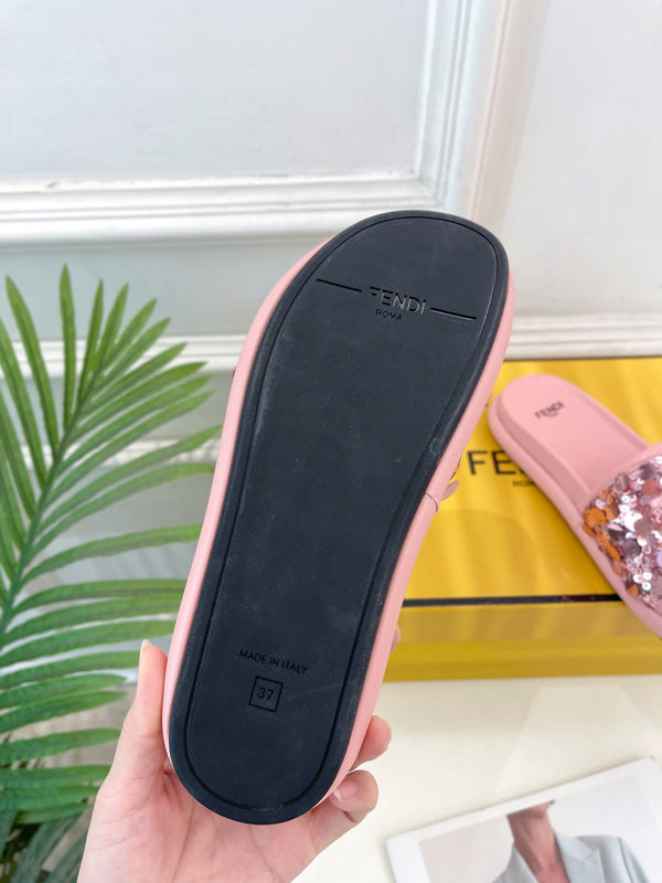 FENDI THICK SOLE 3 CM SEQUIN SLIPPER ROUGH PINK