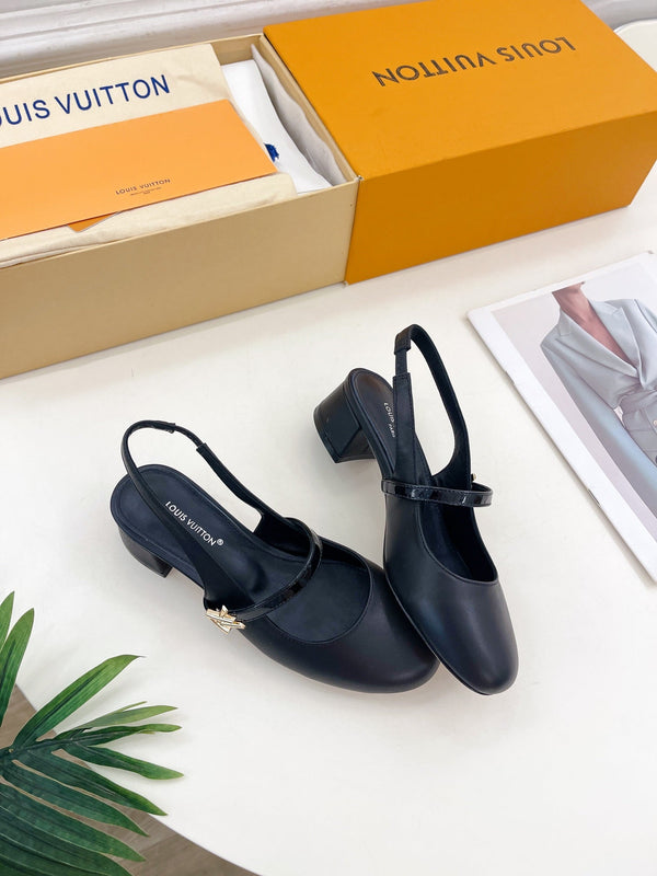 LV Romy Slingback Pump 35mm Black Plain Lambskin
