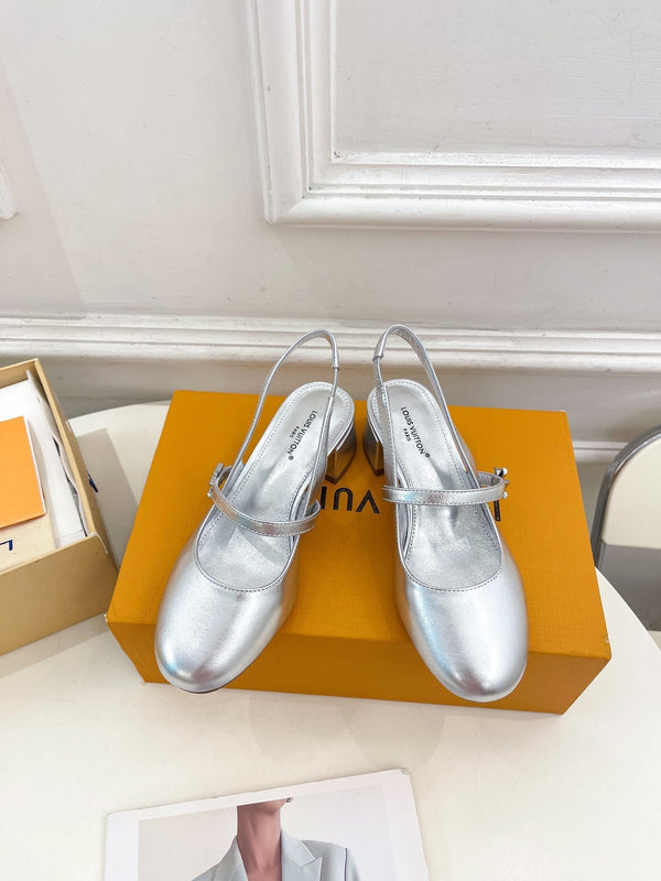 LV Romy Slingback Pump 35mm Metallic Silver Lambskin