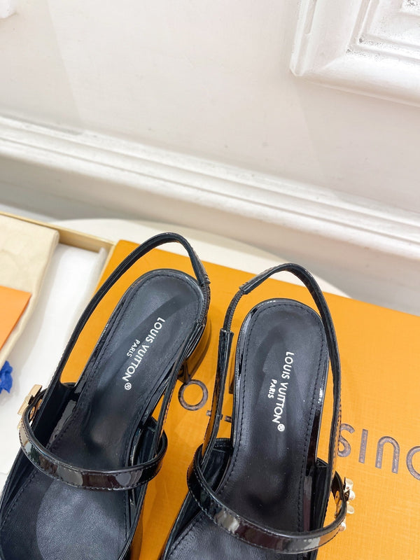 LV Romy Slingback Pump 35mm Glossy Black Lambskin