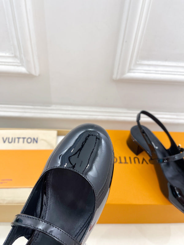 LV Romy Slingback Pump 35mm Glossy Black Lambskin