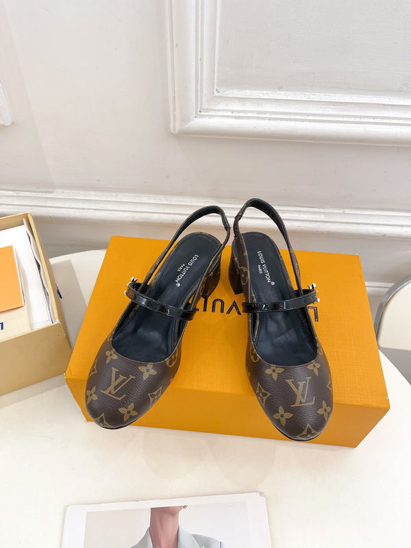 LV Romy Slingback Pump 35mm Marrone Scuro Monogram Pelle di Agnello