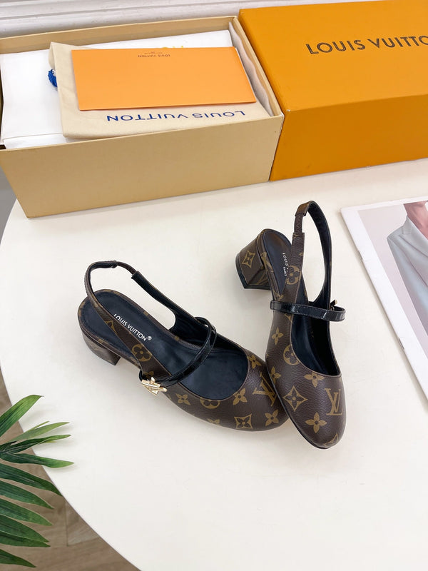 LV Romy Slingback Pump 35mm Marrone Scuro Monogram Pelle di Agnello