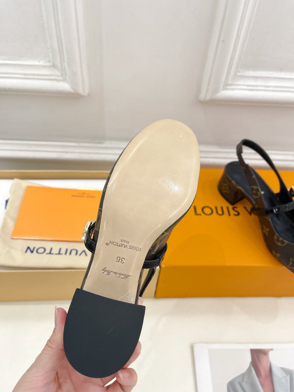 LV Romy Slingback Pump 35mm Marrone Scuro Monogram Pelle di Agnello